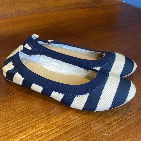 JCrew "crew cuts" navy blue/cream stripe ballet flats 65875 Size 3 - Picture 6 of 13